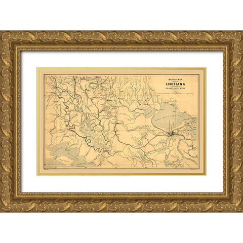 Louisiana Miltary Map - Bache 1863 Gold Ornate Wood Framed Art Print with Double Matting by Bache