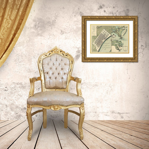 New Orleans Louisiana Plan - Jefferys 1759 Gold Ornate Wood Framed Art Print with Double Matting by Jefferys