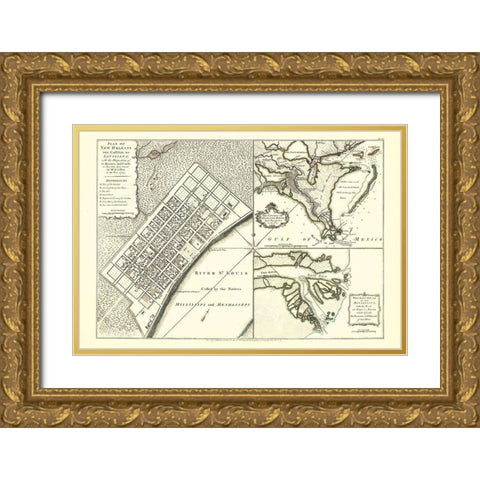 New Orleans Louisiana - Jefferys 1759 Gold Ornate Wood Framed Art Print with Double Matting by Jefferys