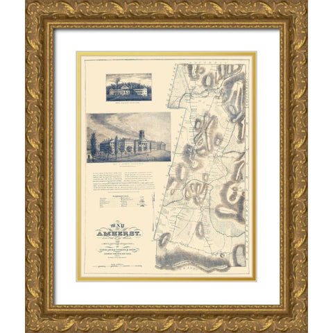 Amherst Massachusetts Landowner - Gray 1833 Gold Ornate Wood Framed Art Print with Double Matting by Gray