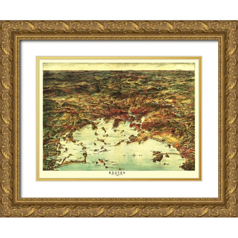 Boston Massachusetts - Walker 1905 Gold Ornate Wood Framed Art Print with Double Matting by Walker