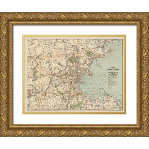 Boston Massachusetts - Walker 1905 Gold Ornate Wood Framed Art Print with Double Matting by Walker