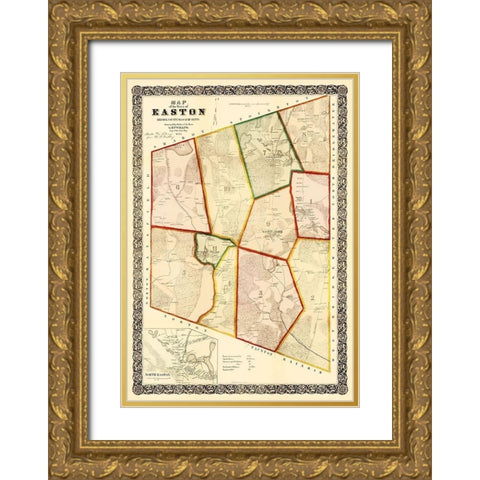 Easton Massachusetts - Mayer 1856 Gold Ornate Wood Framed Art Print with Double Matting by Mayer