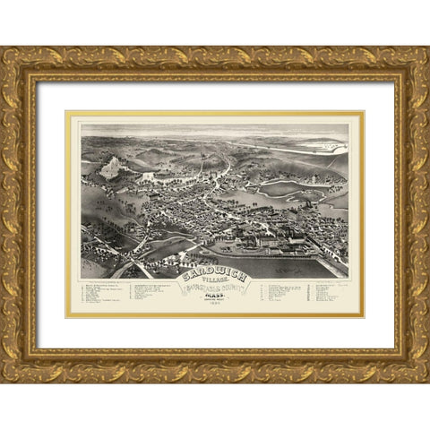 Sandwich Massachusetts - Poole 1884 Gold Ornate Wood Framed Art Print with Double Matting by Poole