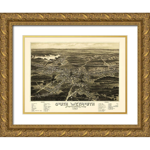South Weymouth Massachusetts - Walker 1885 Gold Ornate Wood Framed Art Print with Double Matting by Walker