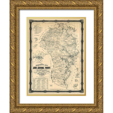 Anne Arundel Maryland Landowner - Wagner 1860 Gold Ornate Wood Framed Art Print with Double Matting by Wagner