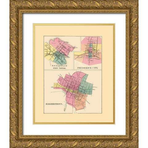 Annapolis, Frederick City, Hagerstown Maryland Gold Ornate Wood Framed Art Print with Double Matting by Stedman