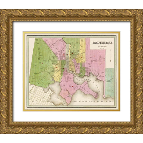 Baltimore Maryland - Bradford 1838 Gold Ornate Wood Framed Art Print with Double Matting by Bradford