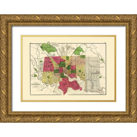 Baltimore Maryland - Stedman 1873 Gold Ornate Wood Framed Art Print with Double Matting by Stedman