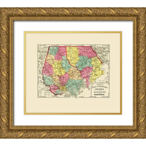 Baltimore Harford Maryland - Stedman 1873 Gold Ornate Wood Framed Art Print with Double Matting by Stedman