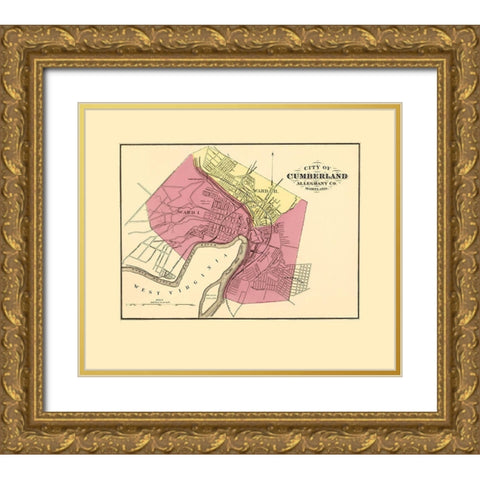 Cumberland Maryland - Stedman 1873 Gold Ornate Wood Framed Art Print with Double Matting by Stedman
