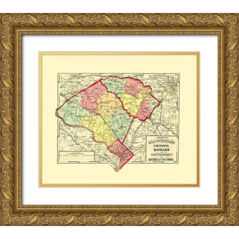 Howard Montgomery Counties Maryland - Gray 1873 Gold Ornate Wood Framed Art Print with Double Matting by Gray