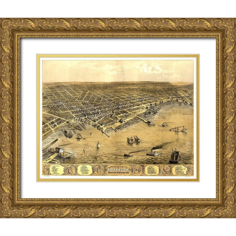 Muskegon Michigan - Ruger 1868 Gold Ornate Wood Framed Art Print with Double Matting by Ruger