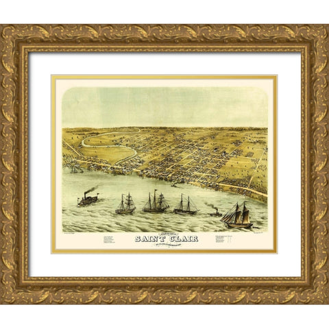 Saint Clair Michigan - Glover 1868 Gold Ornate Wood Framed Art Print with Double Matting by Glover