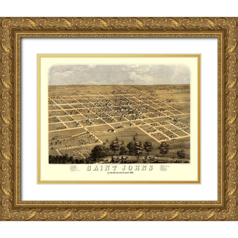 Saint Johns Michigan - Ruger 1868 Gold Ornate Wood Framed Art Print with Double Matting by Ruger