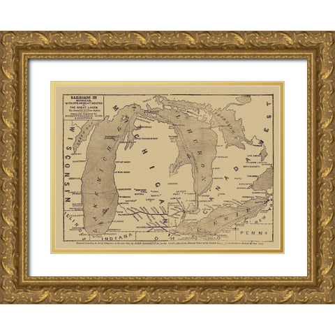 Michigan Railroads - Doggett 1848 Gold Ornate Wood Framed Art Print with Double Matting by Doggett