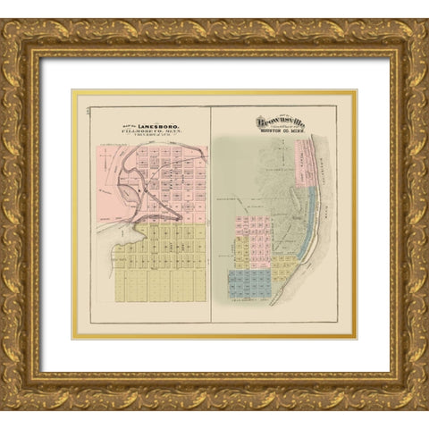 Lanesboro, Brownsville Minnesota - Andreas 1874 Gold Ornate Wood Framed Art Print with Double Matting by Andreas