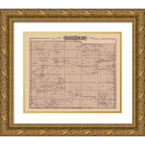 Mower Minnesota Landowner - Andreas 1874 Gold Ornate Wood Framed Art Print with Double Matting by Andreas
