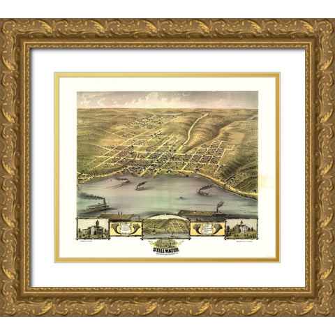 Stillwater Minnesota - Ruger 1870 Gold Ornate Wood Framed Art Print with Double Matting by Ruger