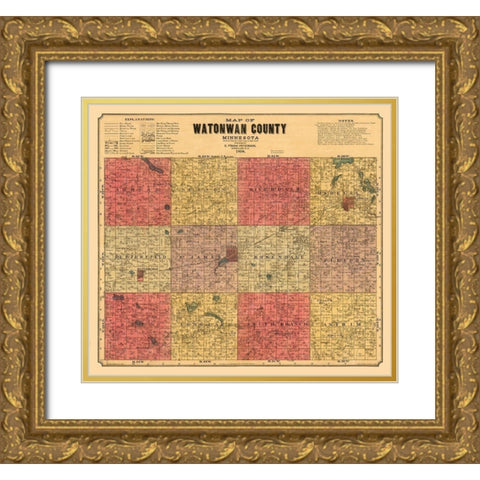 Watonwan County Minnesota - Peterson 1898 Gold Ornate Wood Framed Art Print with Double Matting by Peterson