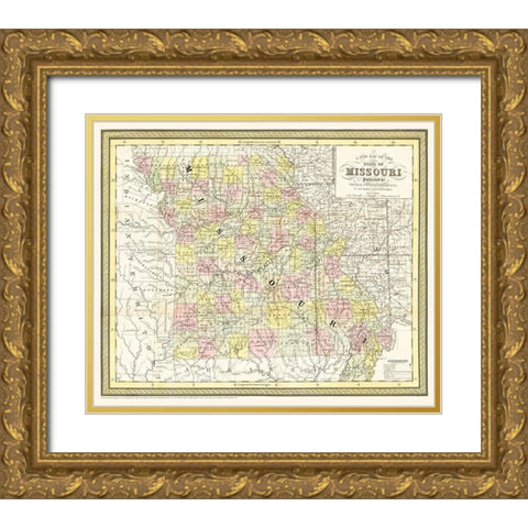 Missouri - Cowperthwait 1850 Gold Ornate Wood Framed Art Print with Double Matting by Cowperthwait
