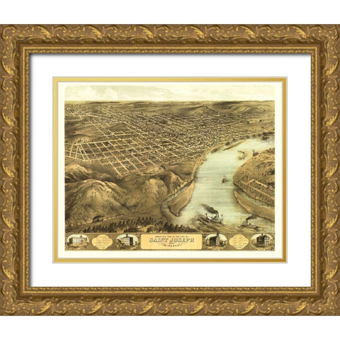 Saint Joseph Missouri - Ruger 1868 Gold Ornate Wood Framed Art Print with Double Matting by Ruger