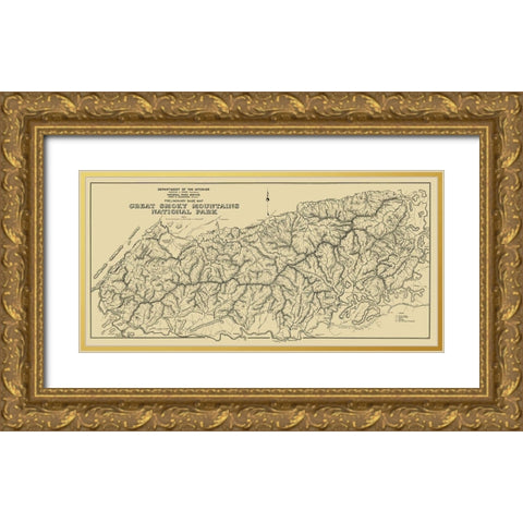 Great Smoky Mts Natl Park, Preliminary 1934 Gold Ornate Wood Framed Art Print with Double Matting by USPS