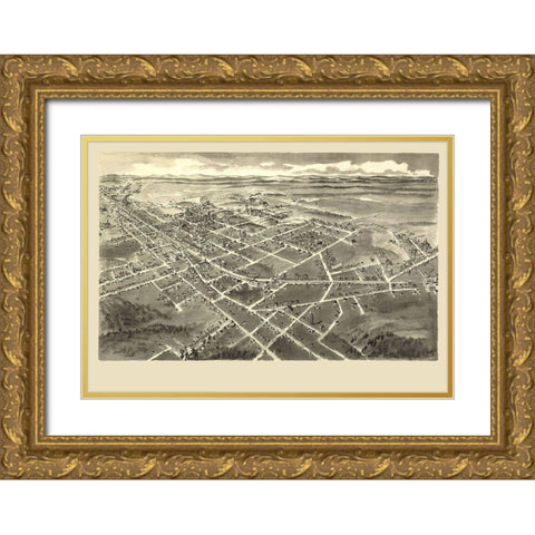 Hickory North Carolina - Downs 1907 Gold Ornate Wood Framed Art Print with Double Matting by Downs