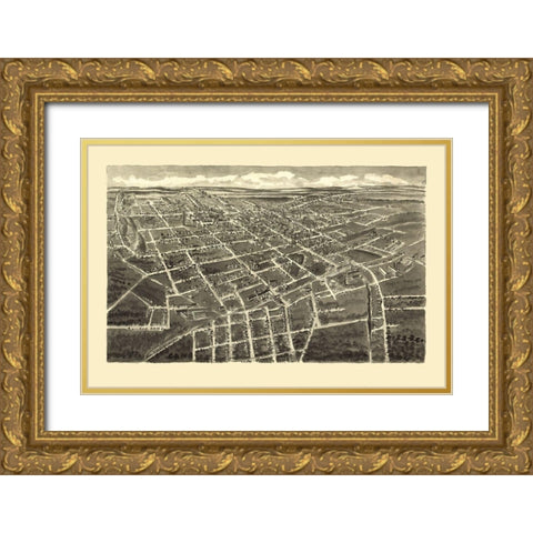 Statesville North Carolina - Downs 1907 Gold Ornate Wood Framed Art Print with Double Matting by Downs