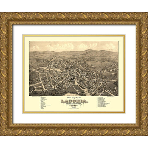 Laconia New Hampshire - Poole 1883 Gold Ornate Wood Framed Art Print with Double Matting by Poole