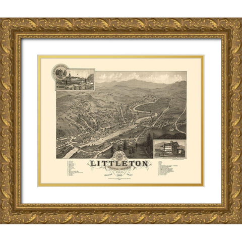 Littleton New Hampshire - Poole 1883 Gold Ornate Wood Framed Art Print with Double Matting by Poole