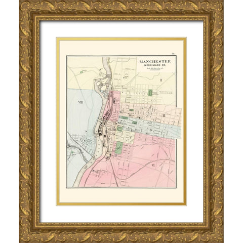 Manchester New Hampshire - Comstock 1877 Gold Ornate Wood Framed Art Print with Double Matting by Comstock