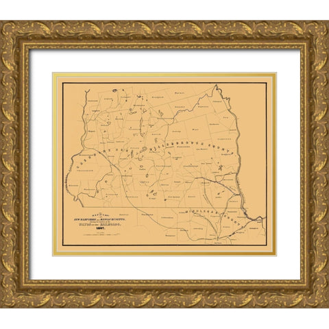 New Hampshire Massachusetts -1847 Gold Ornate Wood Framed Art Print with Double Matting by Unknown