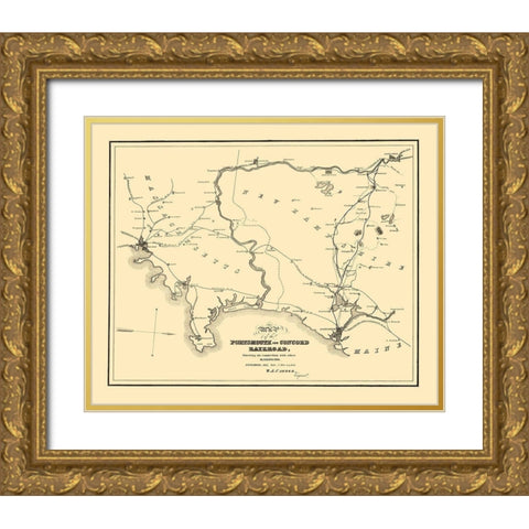 Portsmouth and Concord Railroad - Carter 1845 Gold Ornate Wood Framed Art Print with Double Matting by Carter