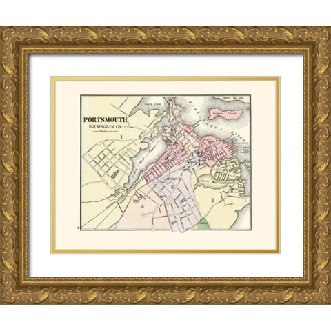 Portsmouth New Hampshire - Comstock 1877 Gold Ornate Wood Framed Art Print with Double Matting by Comstock