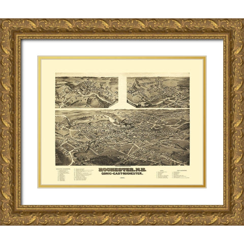 Rochester New Hampshire - Norris 1884 Gold Ornate Wood Framed Art Print with Double Matting by Norris