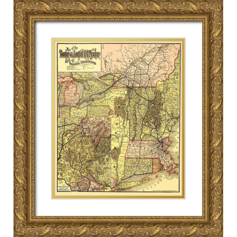 Boston and Lowell Railroad System - Avery 1886 Gold Ornate Wood Framed Art Print with Double Matting by Avery