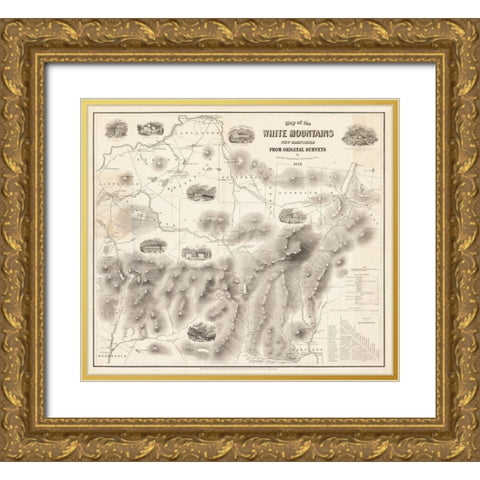 White Mountains New Hampshire -Boardman 1858 Gold Ornate Wood Framed Art Print with Double Matting by Boardman