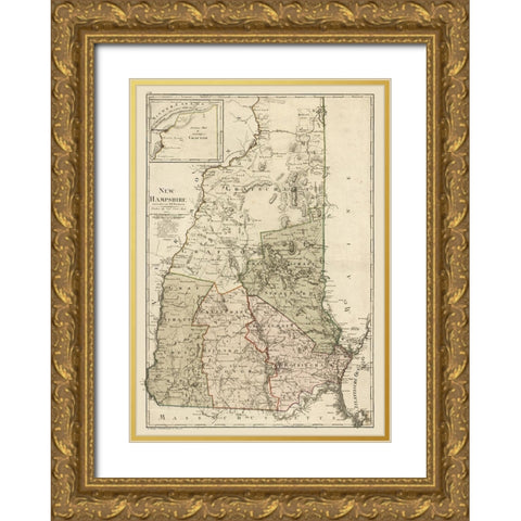 New Hampshire - Sotzmann 1796 Gold Ornate Wood Framed Art Print with Double Matting by Sotzmann