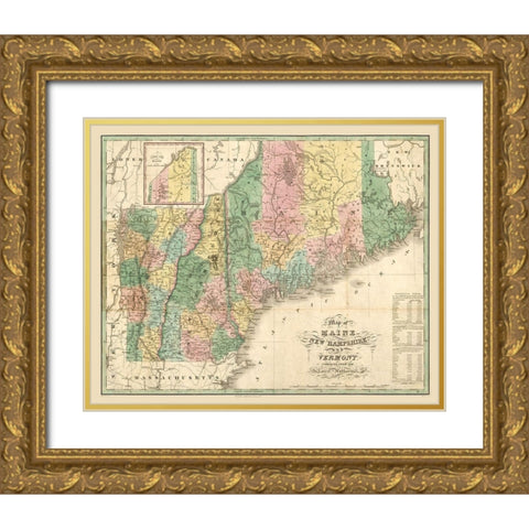 New Hampshire Maine - Carter 1826 Gold Ornate Wood Framed Art Print with Double Matting by Carter