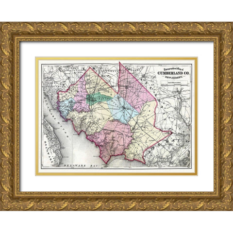 Cumberland New Jersey - Beers 1872 Gold Ornate Wood Framed Art Print with Double Matting by Beers