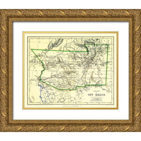 New Mexico Territory - Johnston 1857 Gold Ornate Wood Framed Art Print with Double Matting by Johnston