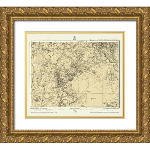 New Mexico Central New Mexico Sheet - US Army 1877 Gold Ornate Wood Framed Art Print with Double Matting by US Army
