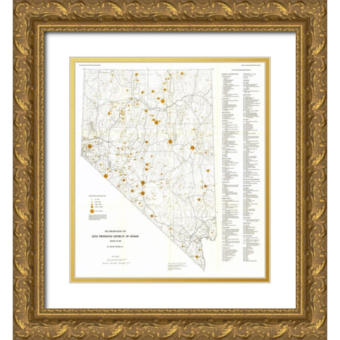 Gold Producing Districts Nevada Mines - Bonham Gold Ornate Wood Framed Art Print with Double Matting by Bonham