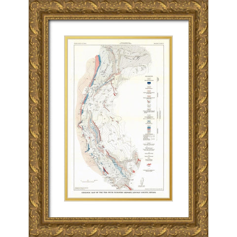 Lincoln County Tungsten Nevada Mines - USGS 1942 Gold Ornate Wood Framed Art Print with Double Matting by USGS