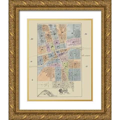 Reno Nevada - 1927 Gold Ornate Wood Framed Art Print with Double Matting by Unknown
