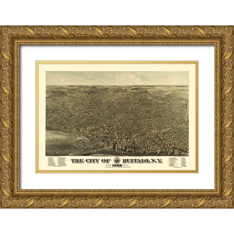 Buffalo New York - Hutchinson 1880 Gold Ornate Wood Framed Art Print with Double Matting by Hutchinson