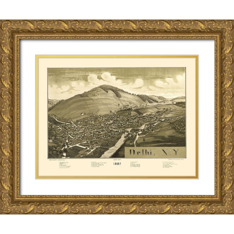 Delhi New York - Burleigh 1887 Gold Ornate Wood Framed Art Print with Double Matting by Burleigh