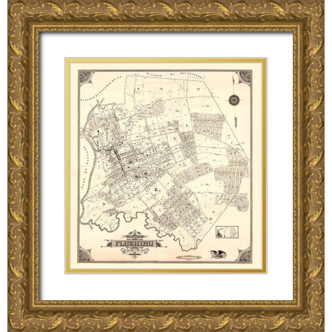 Flushing New York - Roullier 1894 Gold Ornate Wood Framed Art Print with Double Matting by Roullier