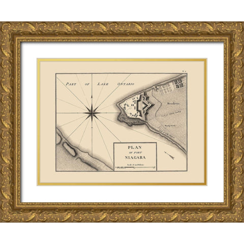 Fort Niagara New York Plan - Collot 1796 Gold Ornate Wood Framed Art Print with Double Matting by Collot